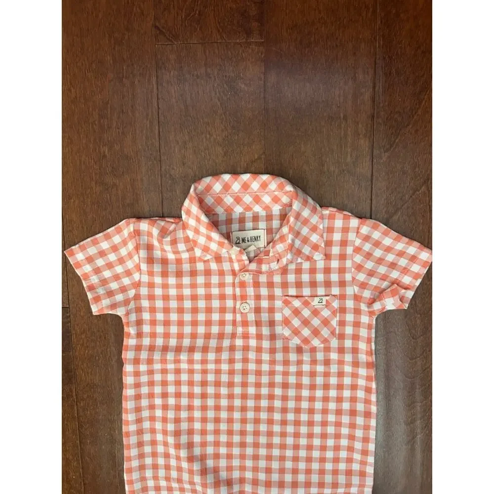 Me & Henry Orange Gingham Short Sleeve Baby Romper, Size 18-24 Months